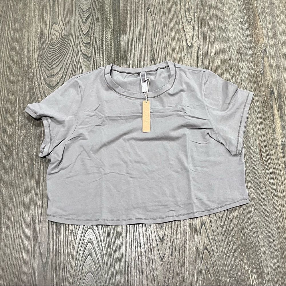 NWT Skims Cotton Jersey Super Cropped T-Shirt Crewneck Short Sleeve Smoke 3X